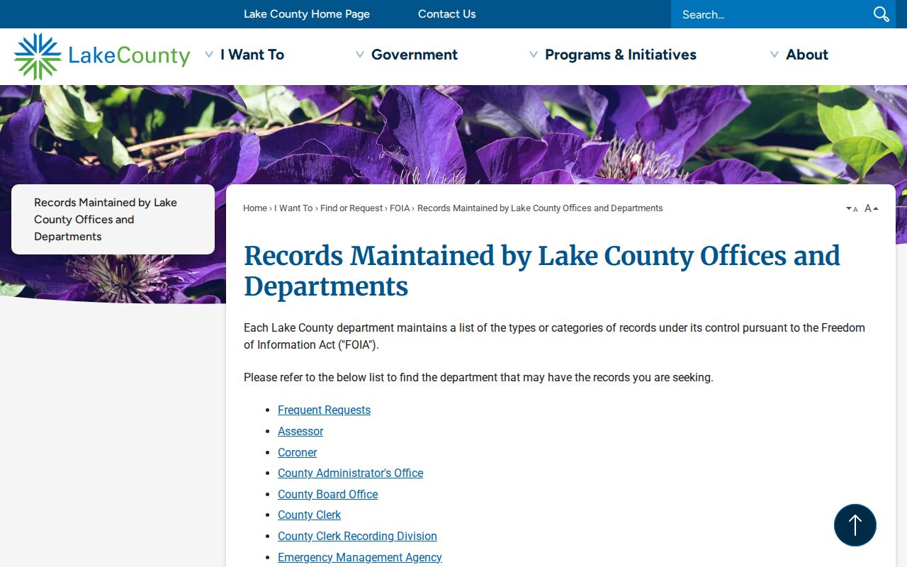 Lake County inventory of correctional booking records