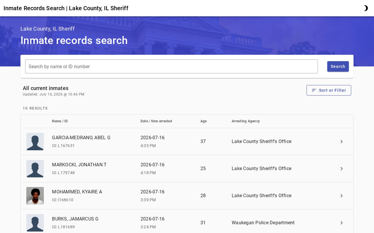Lake County current-inmate search and photo interface
