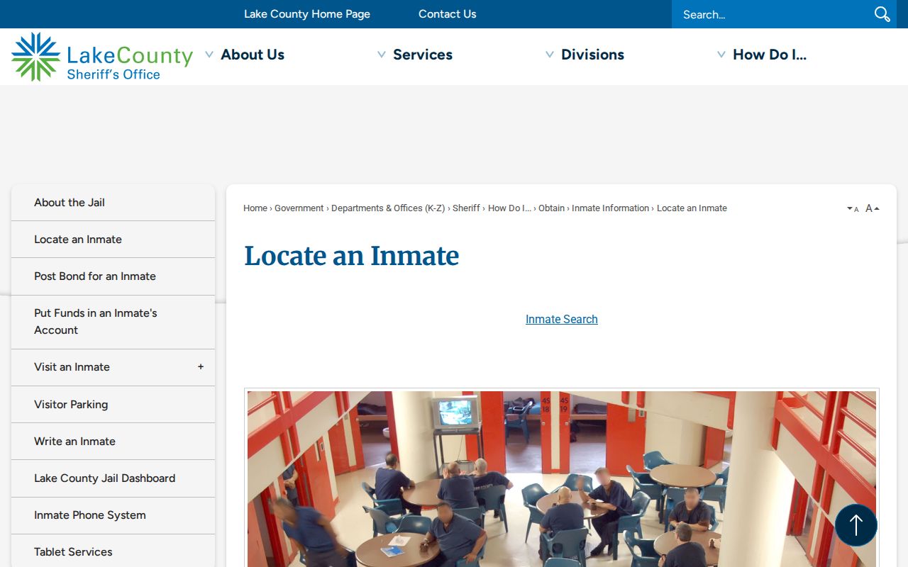 Lake County official current-inmate locator page