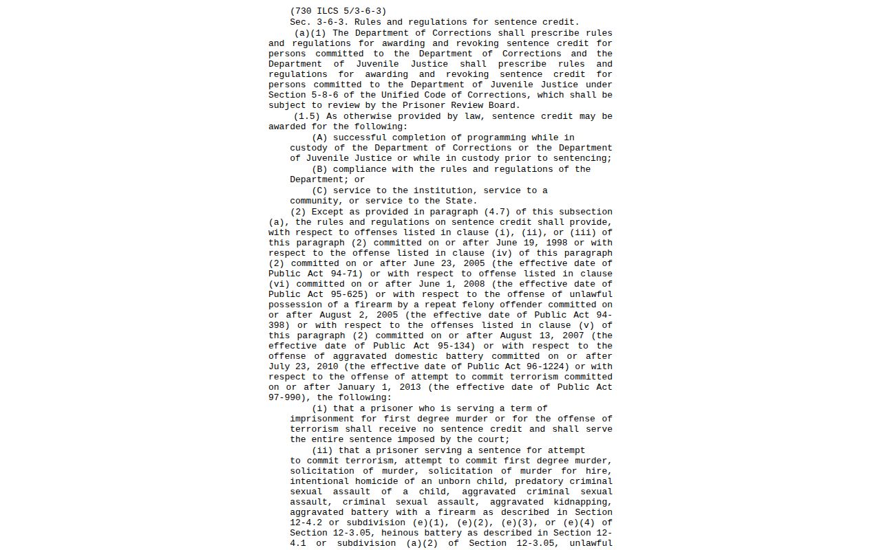 Illinois sentence credit law for Lake County projected release dates
