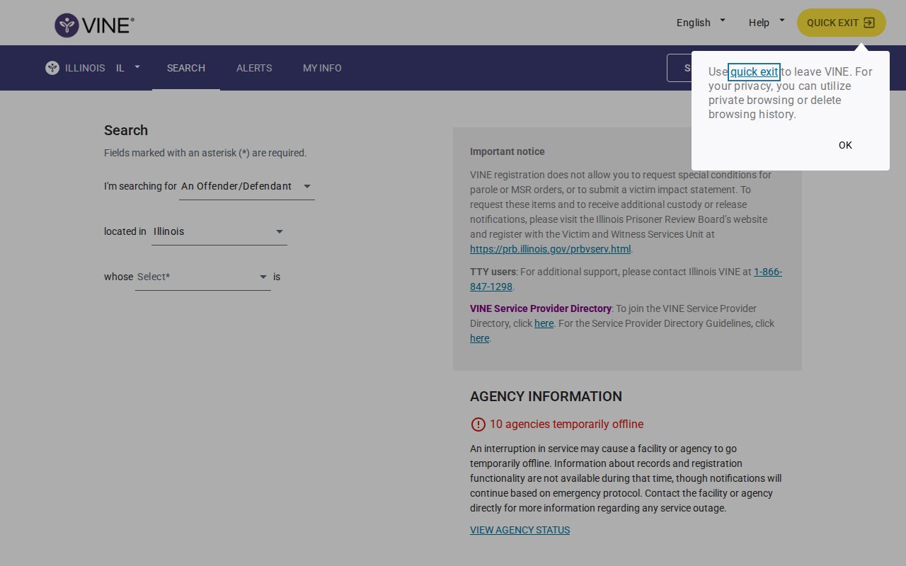 Lake County VINELink Illinois specific inmate search
